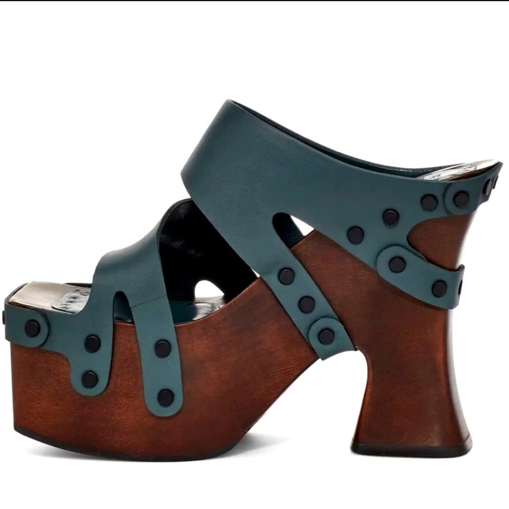 UGG + Eckhaus Latta Squid Blue Leather Platform Sandals